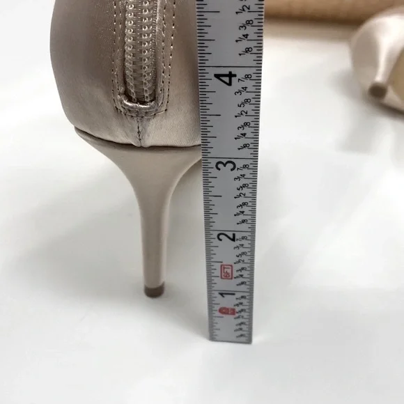 JEWEL BADGLEY MISCHKA Caroline Rhinestone Champagne Ankle Beaded Heels Size 7.5 - Picture 8 of 16